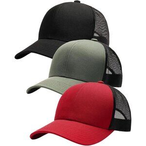 Men's Black Red Green Trucker Structured Mesh Baseball Adjustable Classic Hat